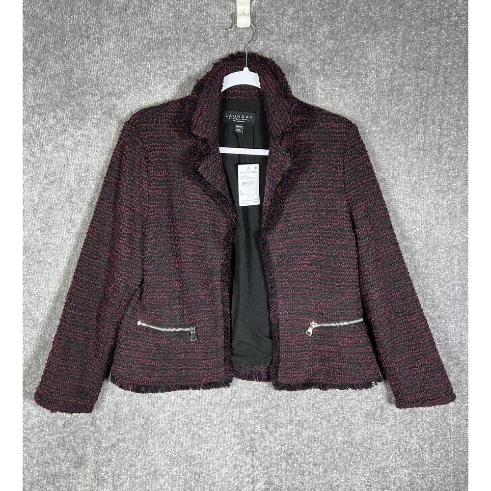 Laundry By Shelli Segal Long Sleeve Tweed Open Front‎ Frayed Blazer Womens Small